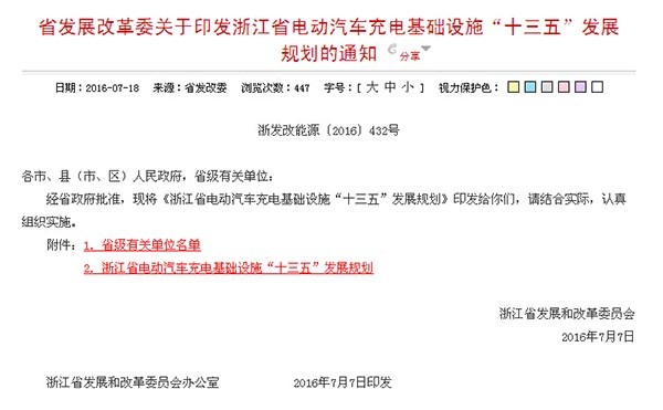 浙江省發(fā)布“十三五”電動(dòng)汽車(chē)充電基礎(chǔ)設(shè)施建設(shè)規(guī)劃