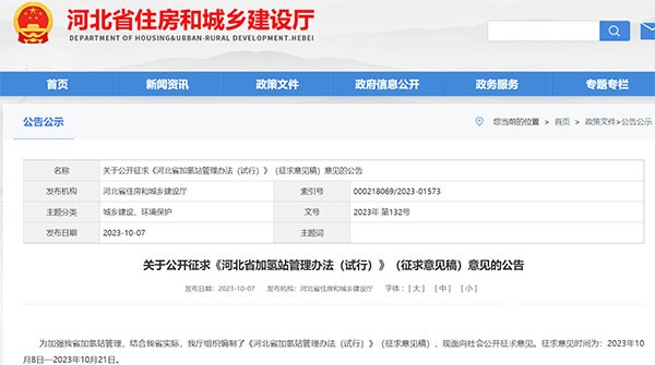 河北省 加氫站 管理辦法 征求意見(jiàn)稿